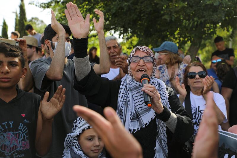 Protesters take part in a demonstration against the possible eviction of Palestinian families in Sheikh Jarrah, after an Israeli court accepted Jewish settler land claims. Reuters