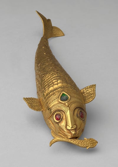 Ornamental gold articulated fish, featuring ruby eyes and an emerald set into the head, presented by Waghji II Rawaji, Thakur Sahib of Morvi.
<br/>
<br/>Royal Collection Trust / vÉ¬ÇvÇ¬© Her Majesty Queen Elizabeth II 2017. Single use only. Not to be sold on. 