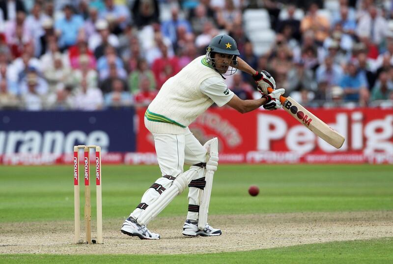 NOTTINGHAM, ENGLAND - JULY 30:  Umar Gul of Pakistan hits out during day two of the npower 1st Test Match between England and Pakistan at Trent Bridge on July 30, 2010 in Nottingham, England.  (Photo by Tom Shaw/Getty Images)