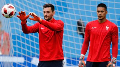 France goalkeeper Hugo Lloris, left, in training, is aware he and his teammates will need to be at their best to beat Belgium. AP Photo