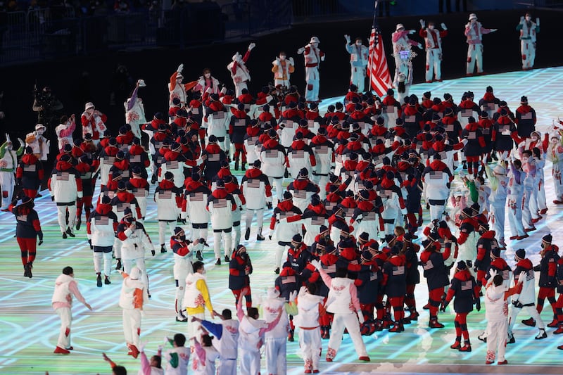 Members of Team USA enter the stadium during the opening ceremony. Getty Images