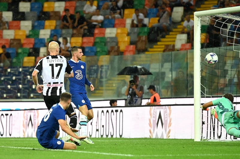 Mason Mount scores Chelsea's third goal against Udinese at Dacia Arena in Italy. Getty