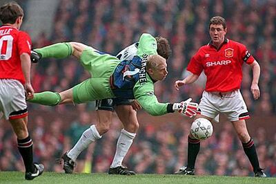 Peter Schmeichel in action during his Manchester United days. Action Images