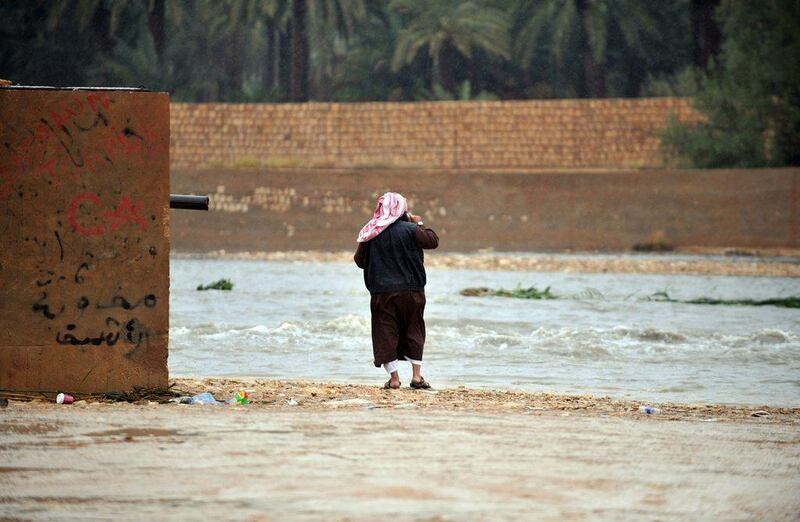 A Saudi man looks at the floodwater. Fayez Nureldine / AFP Photo

