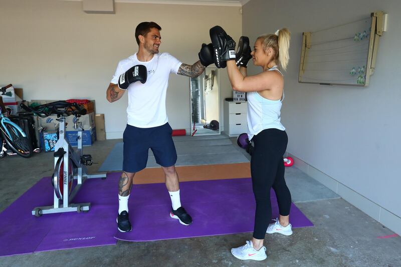 MELBOURNE, AUSTRALIA - APRIL 09: Josh Risdon, player for A-League side Western United trains in isolation with his wife Ebony at home due to the COVID-19 pandemic on April 09, 2020 in Melbourne, Australia. (Photo by Robert Cianflone/Getty Images)