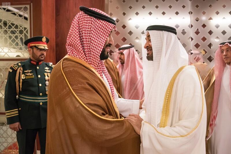 Sheikh Mohamed bin Zayed Al Nahyan welcomes Mohammed bin Salman. From MBZ's twitter