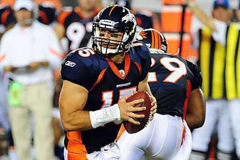 Tim Tebow in action for the Denver Broncos against the Cincinnati Bengals.