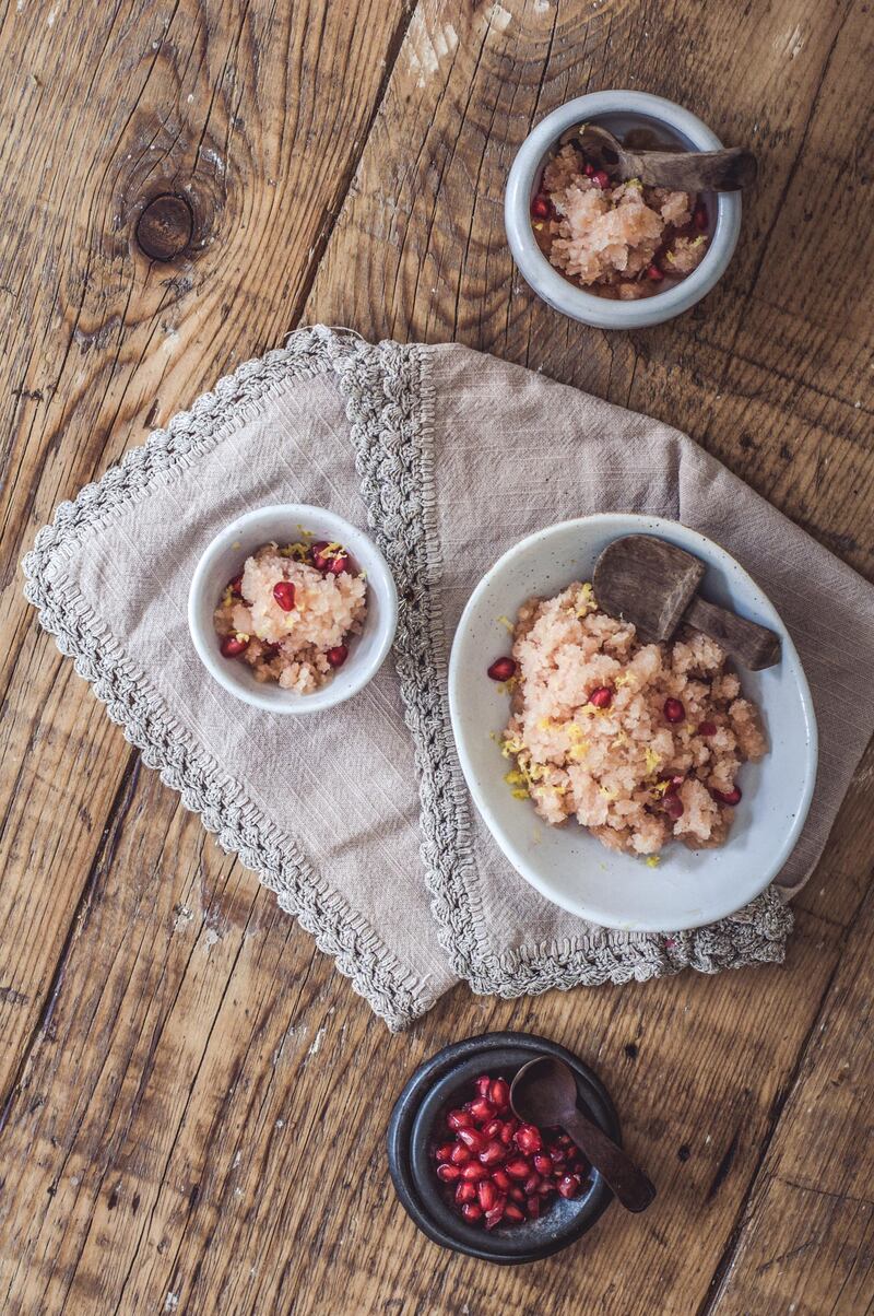 Pomegranate and orange sorbet; recipe adapted from The Culinary Crescent. Photo by Scott Price