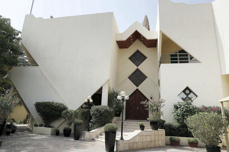 ABU DHABI , UNITED ARAB EMIRATES , JULY 8 – 2018 :- Main entrance door of the residence of Ludovic Pouille , Ambassador of France in Mushrif area in Abu Dhabi.  ( Pawan Singh / The National )  For News. Story by John