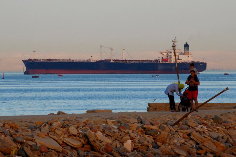 A container ship in the Gulf of Suez. Shipping volumes between Asia and Europe through the waterway have plunged. Reuters
