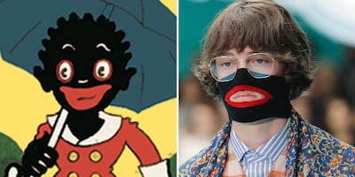 The Gucci balaclava next to a 1930s 'golliwog' cartoon.