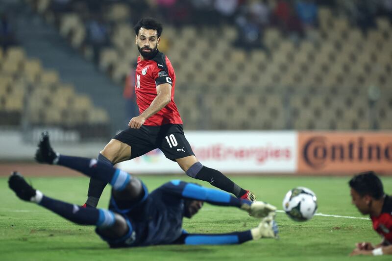 Egypt forward Mohamed Salah sees his shot saved by Sudan goalkeeper Mohamed Mustafa. AFP