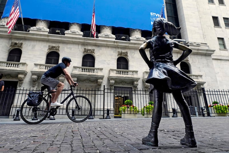 The Fearless Girl statue facing the New York Stock Exchange. AP