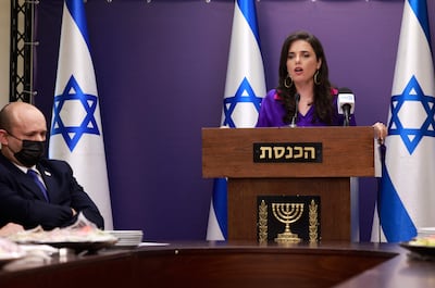 Israeli Interior Minister Ayelet Shaked in the Knesset with Prime Minister Naftali Bennett.  AFP