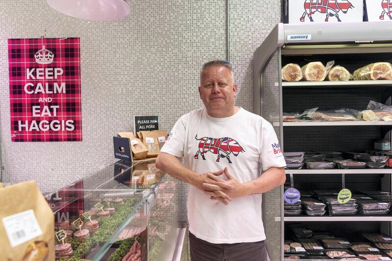 Mike Barker  of the British Butcher Shop who is supplying its own brand of meat-free products in Dubai on May 3rd, 2021. 
Antonie Robertson / The National.
Reporter: Nick Webster for National