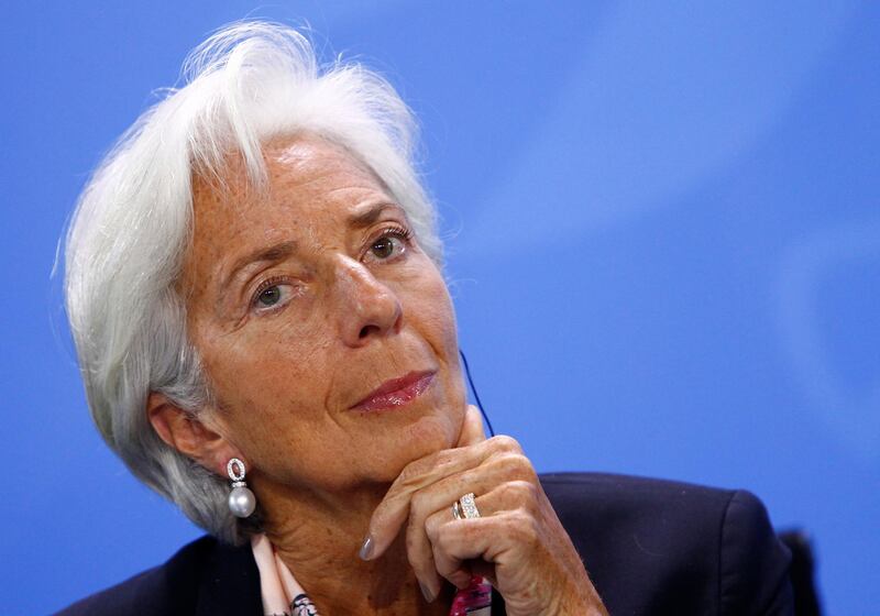Christine Lagarde, Managing Director of the International Monetary Fund (WMF) attends a news conference with representatives of the trade organizations after a meeting in the chancellery in Berlin, Germany, June 11, 2018. REUTERS/Michele Tantussi