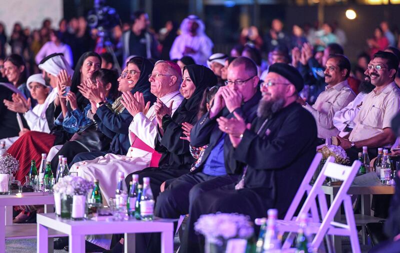 Abu Dhabi, United Arab Emirates - Audience enjoying the performances at the UAE Peace Gathering at Umm Al Emarat Park on February 1, 2019. Khushnum Bhandari for The National
