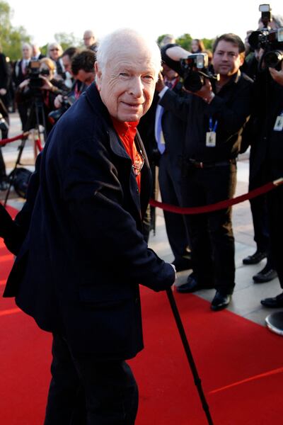 Peter Brook arrives for the 25th Molieres theatre awards ceremony at the House of Arts and Culture in Creteil, near Paris, on April 17, 2011. AFP