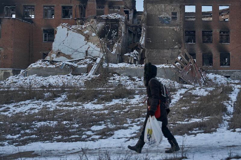 A street in Bakhmut, in the Donetsk region of Ukraine, claimed by Russia as a "republic". AP