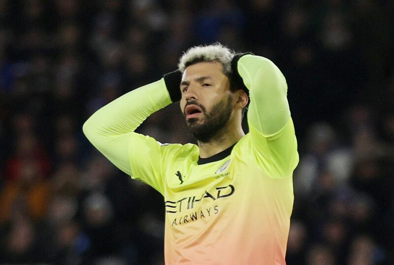 City's Sergio Aguero can't believe he has missed the penalty. Reuters