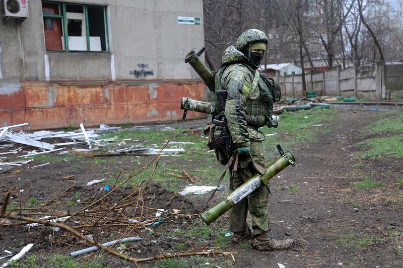 A soldier from the self-proclaimed Donetsk People's Republic during fighting in Mariupol. AP Photo
