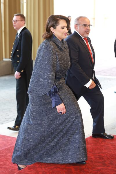 Sheikha Jawaher Al Thani of Qatar arrives at Buckingham Palace with Salman bin Hamad Al Khalifa, Crown Prince and Prime Minister of Bahrain. Getty 