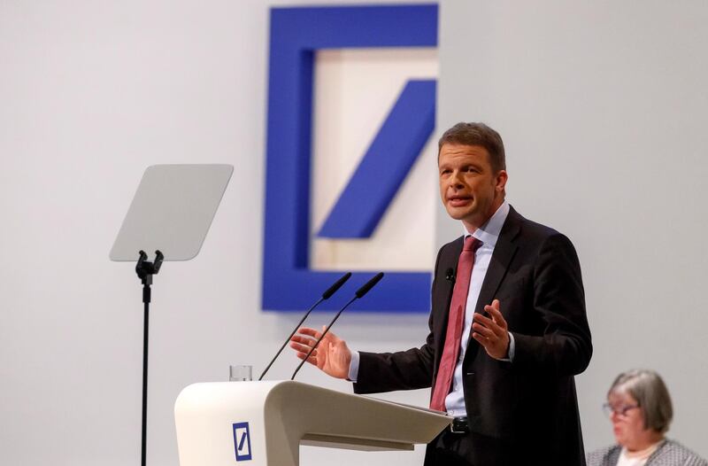 epa06759166 Christian Sewing, Chief Executive Officer (CEO) of Deutsche Bank speaks during the Deutsche Bank Annual General Meeting in Frankfurt Main, Germany, 24 May 2018. Deutsche Bank state that the meeting is being held for the presentation of the established Annual Financial Statements and Management Report for the 2017 financial year, the approved Consolidated Financial Statements and Management Report for the 2017 financial year as well as the Report of the Supervisory Board.  EPA/RONALD WITTEK