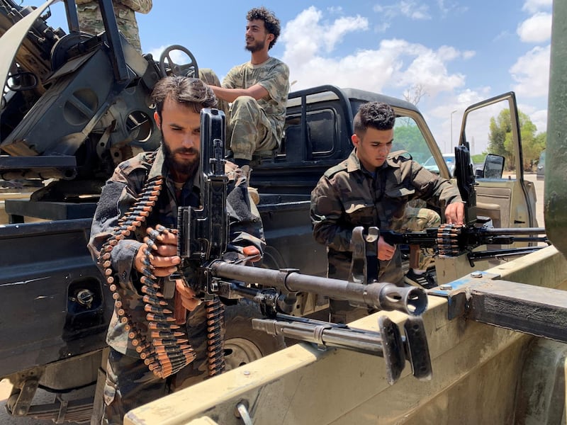 Troops loyal to Libya's internationally recognized government prepare themselves before heading to Sirte, in Tripoli, Libya, Libya July 6, 2020. REUTERS/Ayman Sahely