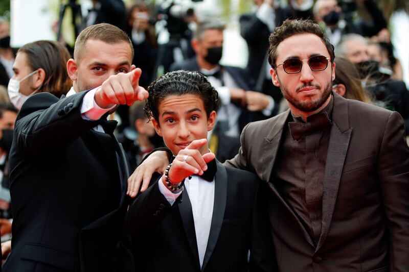 Mael Rouin Berrandou, Dali Benssalah and Sofian Khammes attend the screening of 'The French Dispatch' at the 74th annual Cannes Film Festival on July 12, 2021