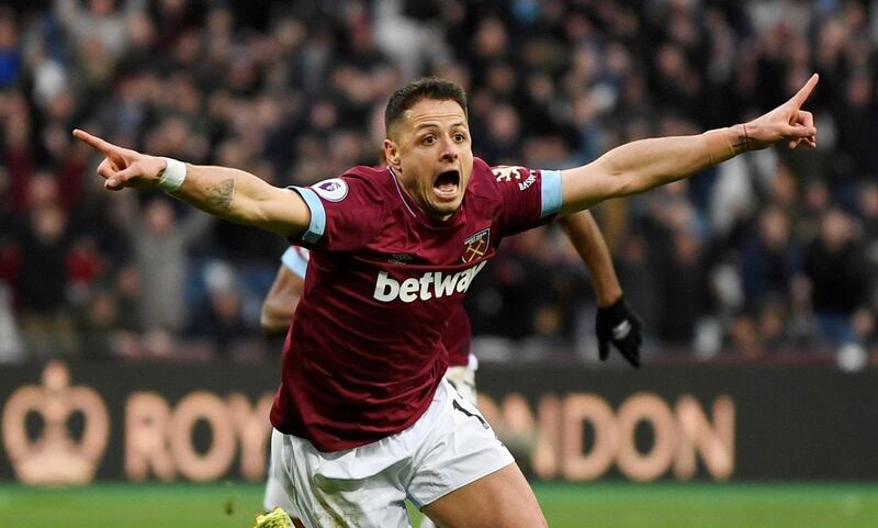 Soccer Football - Premier League - West Ham United v Huddersfield Town - London Stadium, London, Britain - March 16, 2019  West Ham's Javier Hernandez celebrates scoring their fourth goal     Action Images via Reuters/Tony O'Brien  EDITORIAL USE ONLY. No use with unauthorized audio, video, data, fixture lists, club/league logos or "live" services. Online in-match use limited to 75 images, no video emulation. No use in betting, games or single club/league/player publications.  Please contact your account representative for further details.