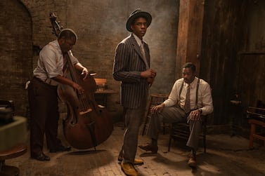 Michael Potts, left, Chadwick Boseman and Colman Domingo in 'Ma Rainey's Black Bottom'. AP