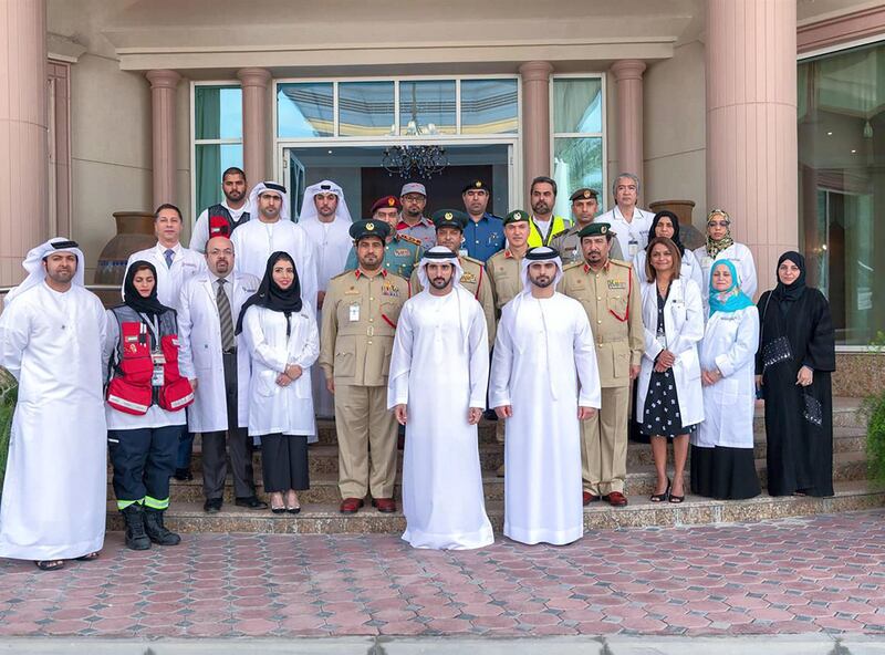 Sheikh Hamdan bin Mohammed meets teams at the forefront of implementing preventive measures against Covid-19. Instagram / @faz3