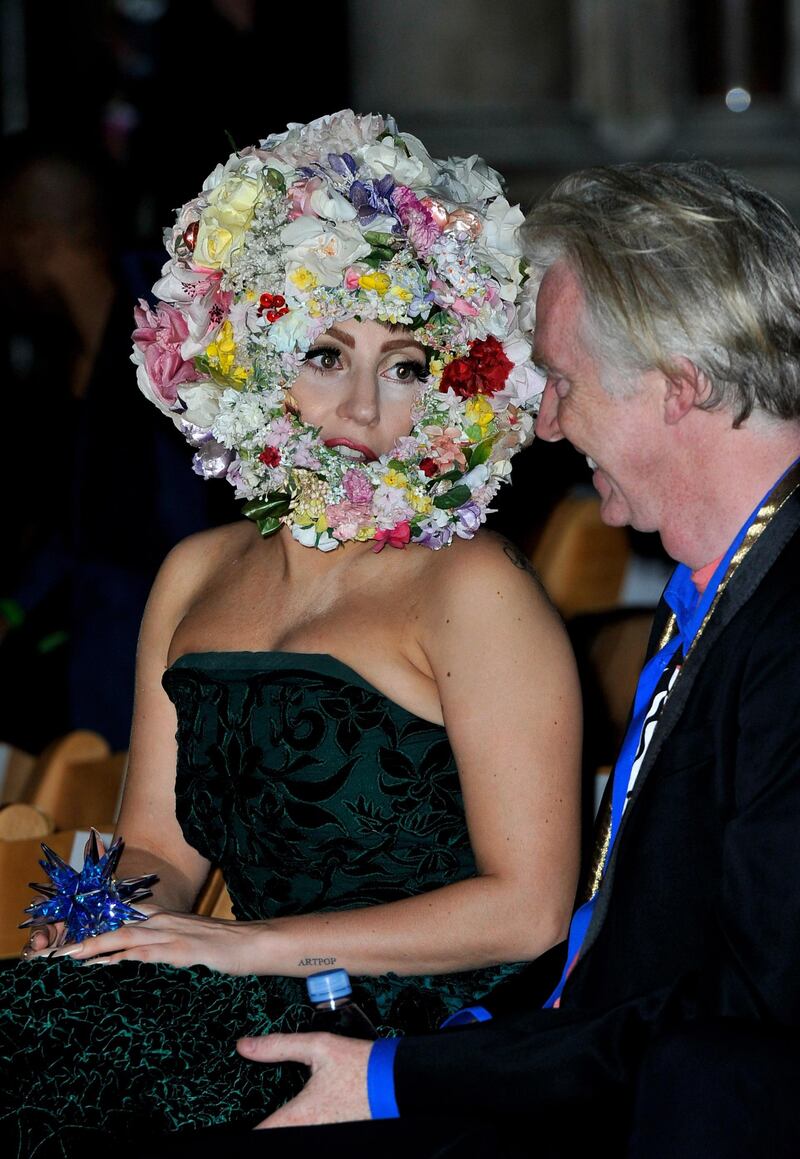 LONDON, ENGLAND - SEPTEMBER 16:  Lady Gaga attends the front row for the Philip Treacy show on day 3 of London Fashion Week Spring/Summer 2013, at The Royal Courts Of Justice on September 16, 2012 in London, England.  (Photo by Gareth Cattermole/Getty Images)