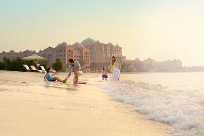 A private beach offers plenty of space for children including wooden swing sets on the shore. Photo: DCT Abu Dhabi