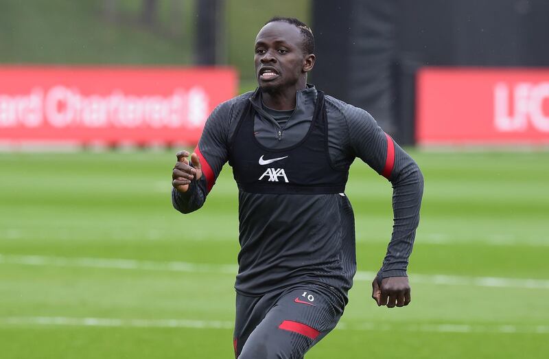 KIRKBY, ENGLAND - APRIL 28:(THE SUN OIUT. THE SUN ON SUNDAY OUT) Sadio Mane of Liverpool during a training session at AXA Training Centre on April 28, 2021 in Kirkby, England. (Photo by John Powell/Liverpool FC via Getty Images)