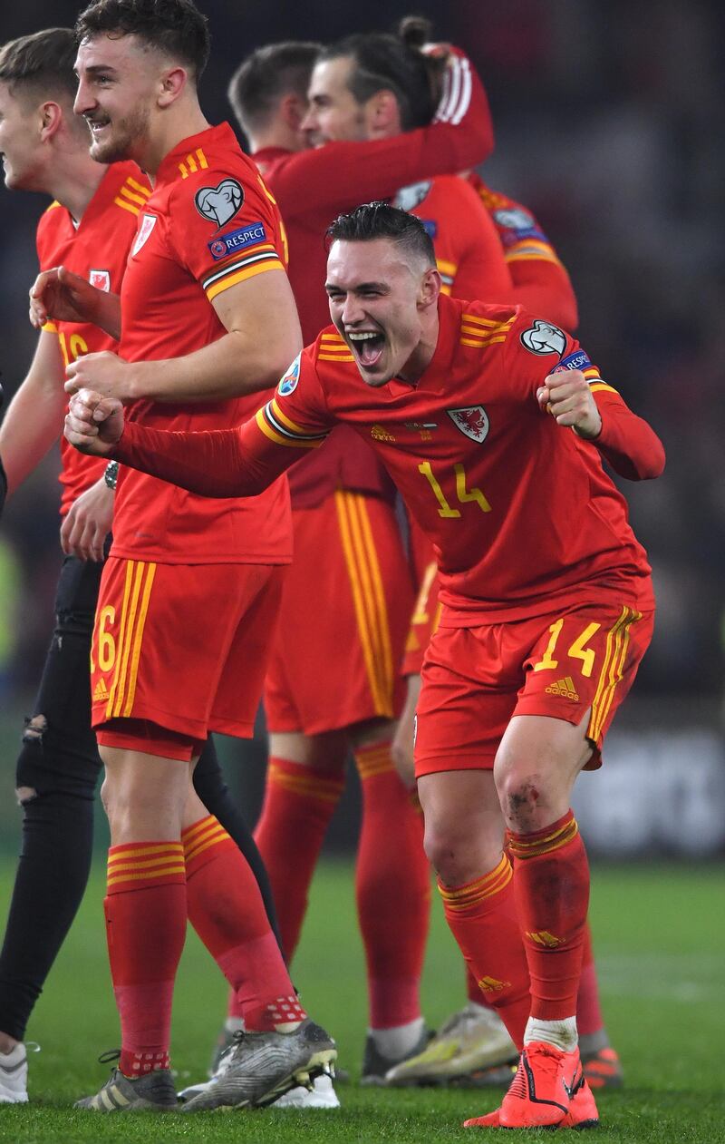 Wales' Connor Roberts celebrates. Getty