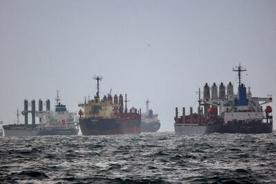 Vessels await inspection in the Black Sea near Istanbul, Turkey. Reuters