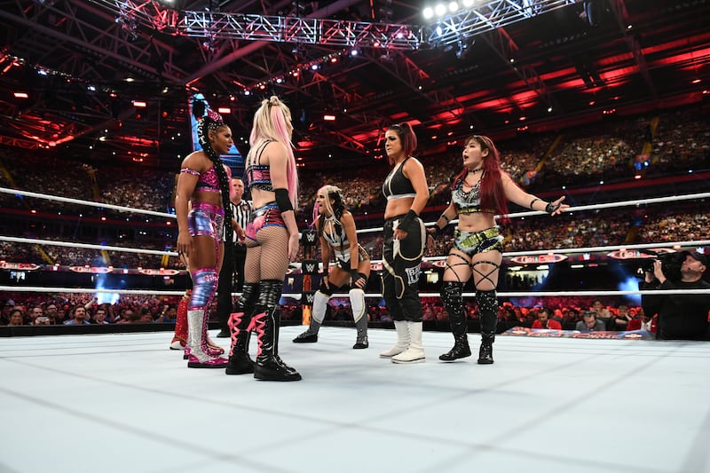 A six-women tag-team match of Alexa Bliss, Bianca Belair and Asuka faced off against Dakota Kai, Bayley and Iyo Sky. 