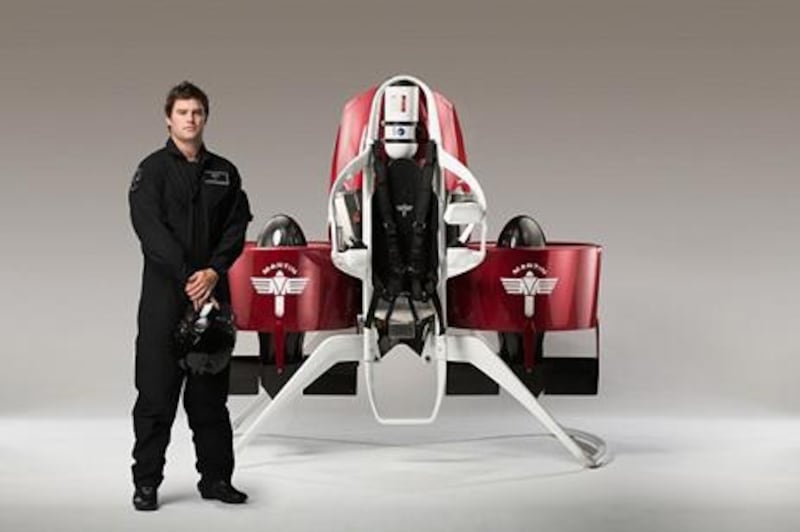 Provided photo of test pilot James Bowker with the newest version of the Martin Jetpack

Courtesy The Martin Aircraft Company