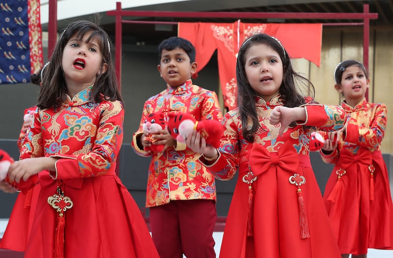 Children aged 4 to 7 take part in vibrant festivities at Expo 2020 Dubai. Pawan Singh / The National
