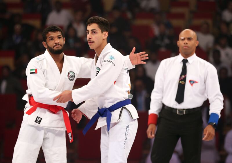 Omar Al Suwaidi (Blue) beats Theyab Al Nuaimi to win gold in the -56kg division.Chris Whiteoak / The National