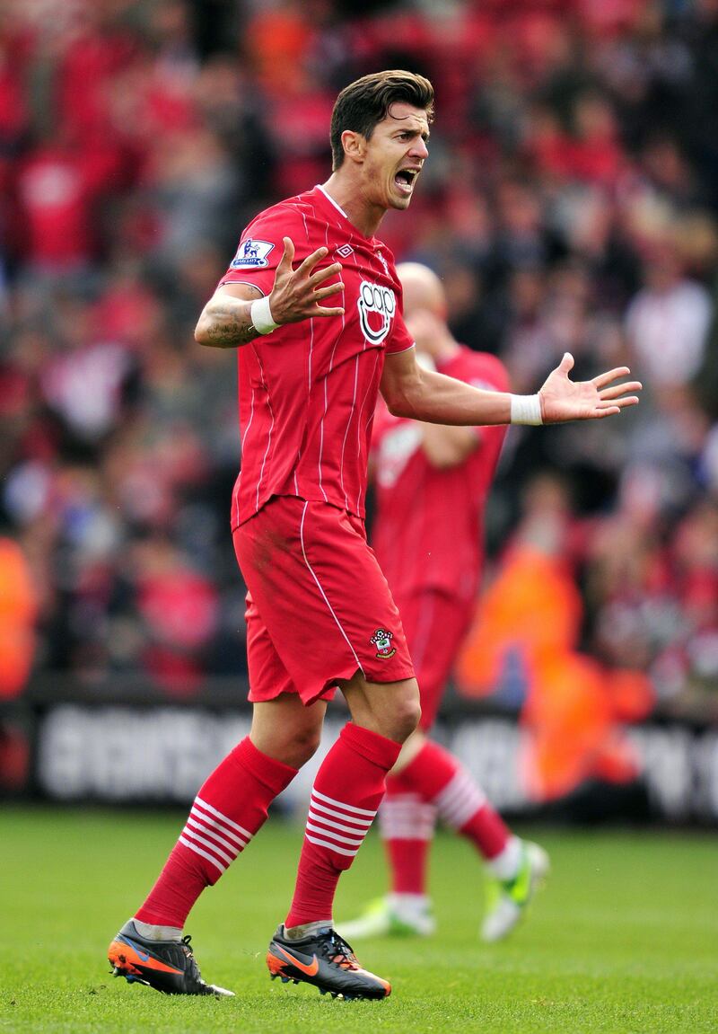 Southampton's Portuguese defender Jose Fonte reacts after scoring their second goal during the English Premier League football match between Southampton and Fulham at St Mary's Stadium in Southampton, southern England on October 7, 2012. AFP PHOTO/GLYN KIRK

RESTRICTED TO EDITORIAL USE. No use with unauthorized audio, video, data, fixture lists, club/league logos or “live” services. Online in-match use limited to 45 images, no video emulation. No use in betting, games or single club/league/player publications.
 *** Local Caption ***  624198-01-08.jpg