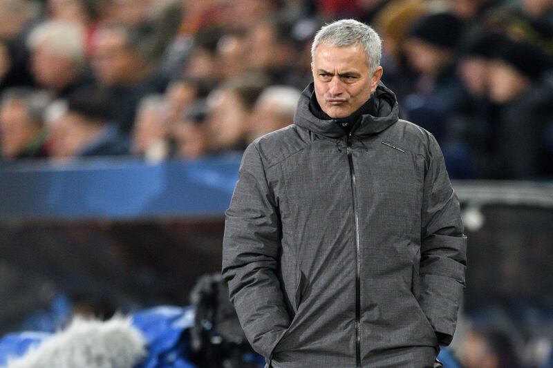 Manchester United's Portuguese manager Jose Mourinho reatcs during the UEFA Champions League Group A football match between FC Basel and Manchester United on November 22, 2017 in Basel. / AFP PHOTO / Fabrice COFFRINI