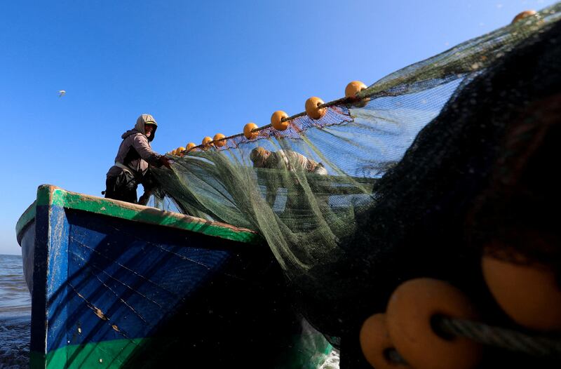 An Egyptian fisherman raises his nets in Port Said city, northeast of Cairo. All photos: Reuters 