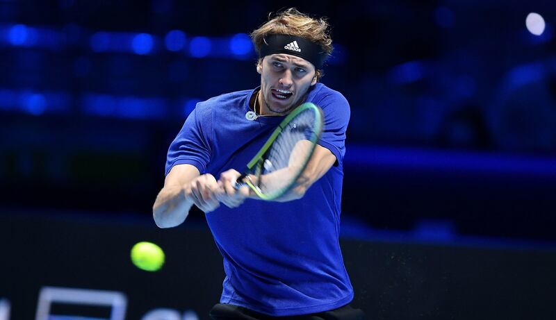 Alexander Zverev oon his way to victory over Hubert Hurkacz at the ATP Finals in Turin on Thursday. EPA