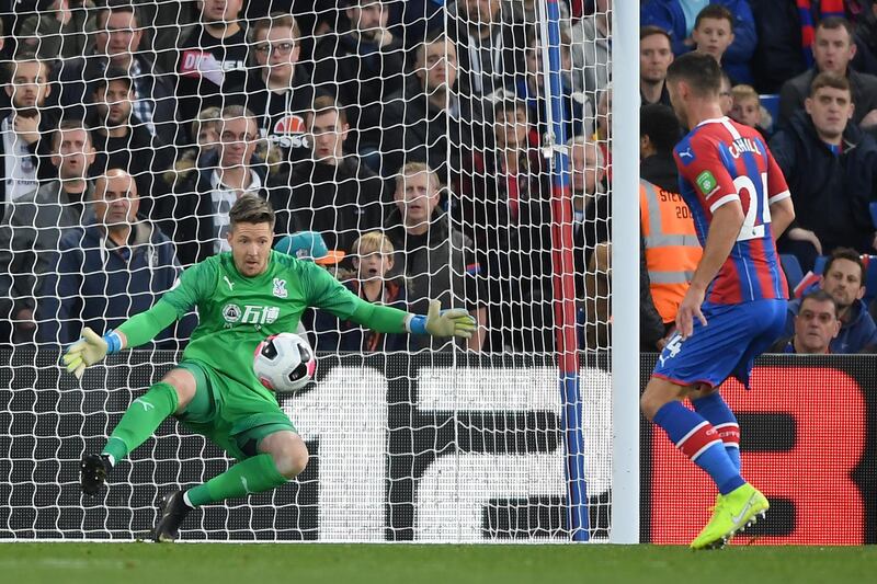 LONDON, ENGLAND - OCTOBER 19: Wayne Hennessey of Crystal Palace makes a save during the Premier League match between Crystal Palace and Manchester City at Selhurst Park on October 19, 2019 in London, United Kingdom. (Photo by Alex Davidson/Getty Images)