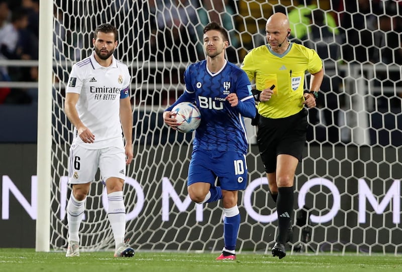 Luciano Vietto reacts after scoring Al Hilal's third goal. EPA