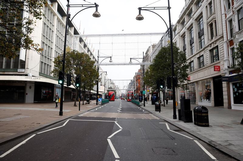 A view of a deserted Oxford Street on the first day of a newly imposed lockdow in London, Britain. Reuters