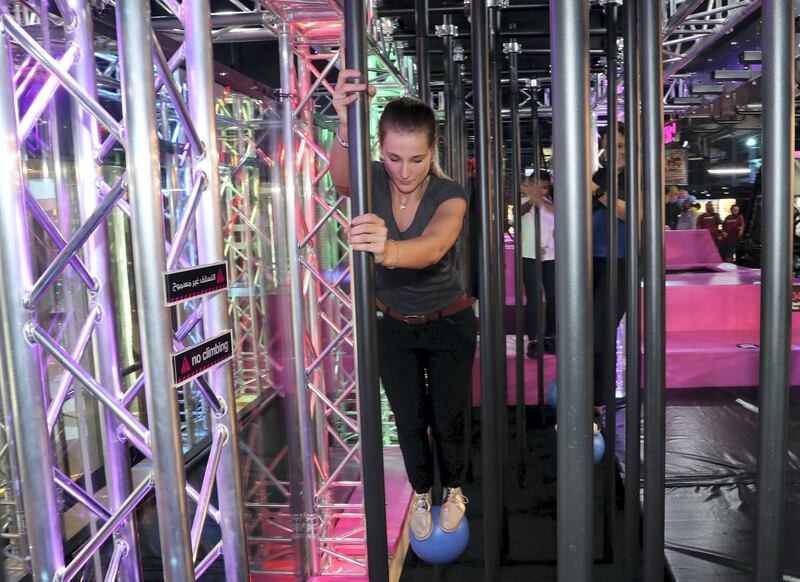 Abu Dhabi, United Arab Emirates - August 2, 2018: A visitor at the launch of the new X-Park course at Bounce. Thursday, August 2nd, 2018 at Bounce, Abu Dhabi. Chris Whiteoak / The National