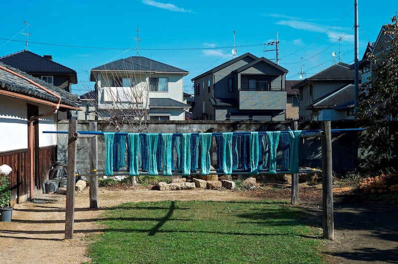 Yoshio Mori indigo dye workshop outside Kyoto, Japan. (Photo by: Education Images/UIG via Getty Images)